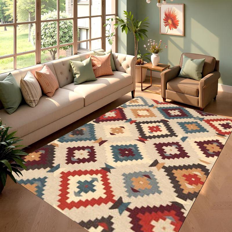 

Bohemian Tribal Geometric Diamond Multicolor Non-slip Durable Washable Area Rug for Living Room Bedroom Home Decoration 40x60cm