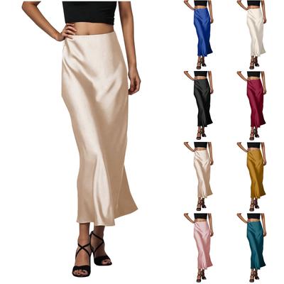 Stylová a elegantní hedvábná saténová midi sukně, univerzální, zeštíhlující a splývavá bodycon maxi sukně pro ženy.