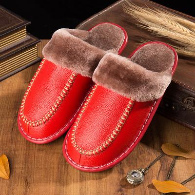 Zapatillas de casa de felpa antideslizantes para hombre y mujer, nuevas, de otoño e invierno, cálidas, de piel de vaca gruesa, cómodas, venta al por mayor