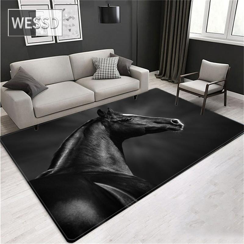 Black Horse 3D Carpet On the Floor Animal Pattern Big Carpet Living Room Home Decor Soft Sponge Doormat Entrance Door Bathroom