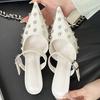 Fashion Eilyken Crystal Diamond Buckle Pointed Toe Women Slippers Fashion Thin High Heels Prom Party Pumps Ladies Shoes Zapatos De Mujer