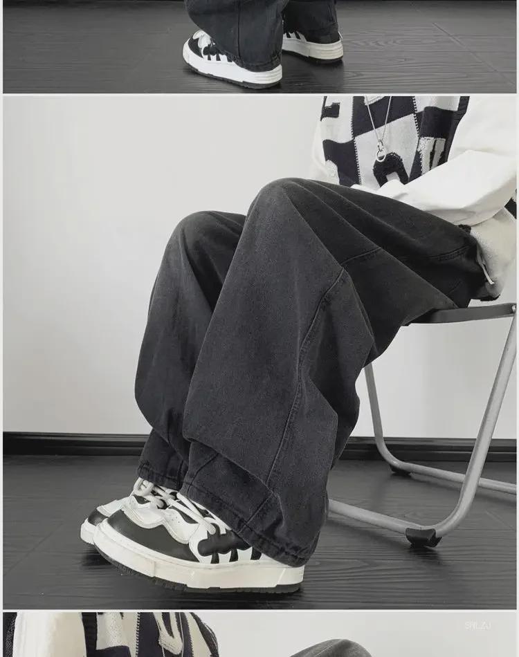 Men's Retro Washed Distressed Wide-Leg Jeans - American Trend