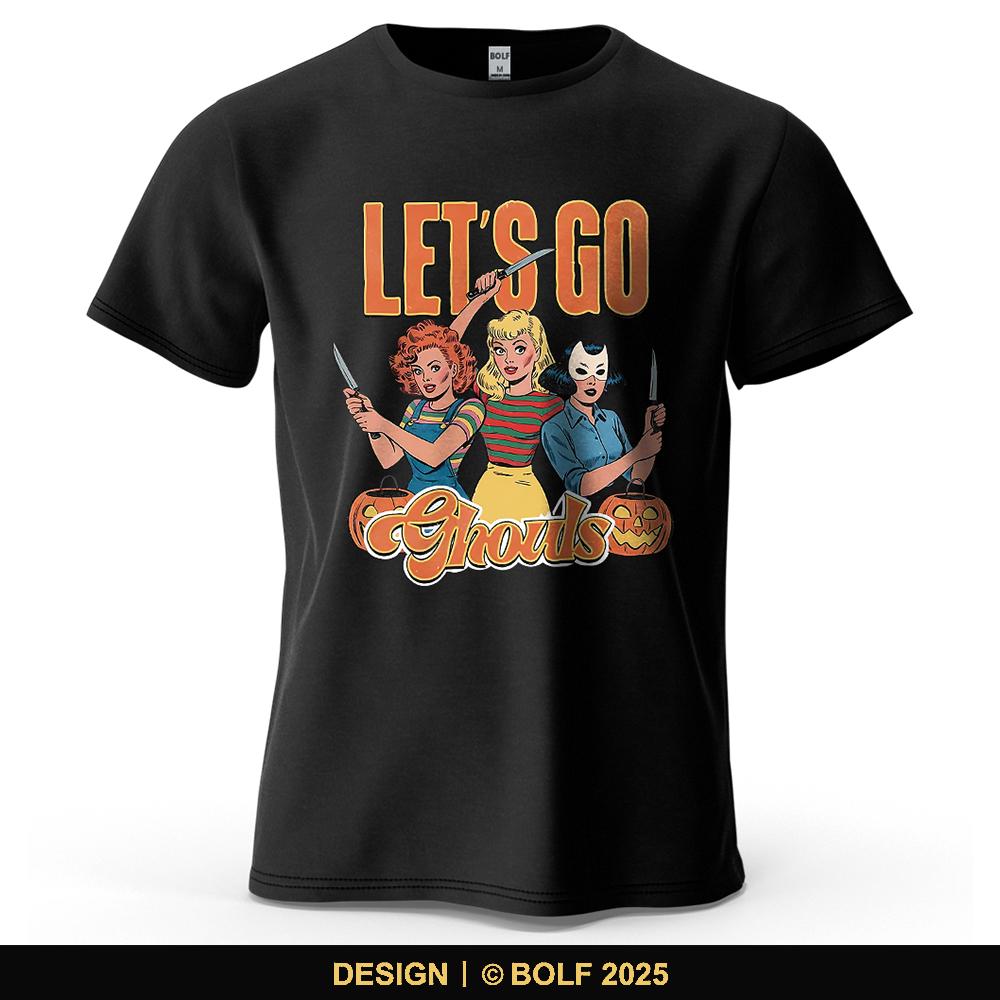 Let's Go Ghouls Printed Men's T-Shirt Oversized Cool Halloween Graphic Tees for Women Tops Tees Streetwear