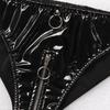 Womens Patent Leather Briefs O-Ring Zipper Crotch Low Waist Stage Costume