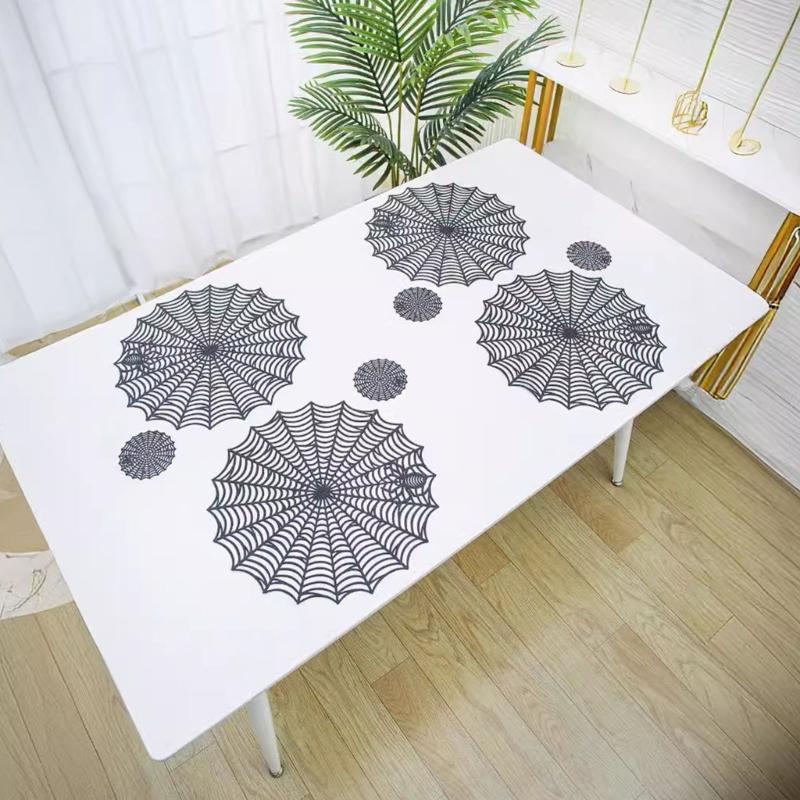 Efficient PVC Spiders Web Table Mats Halloween Theme Dining Accessories Specters Theme Dinner Party Decoration Items