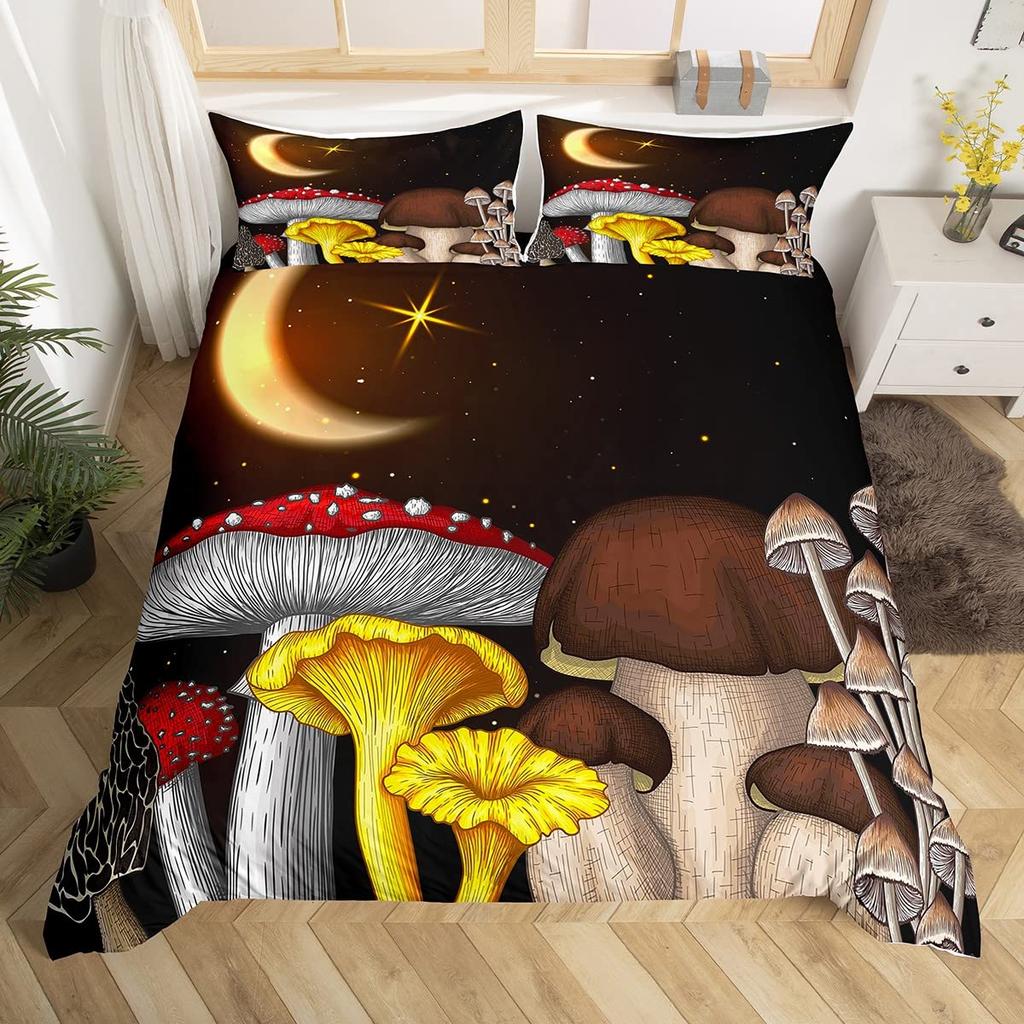 Mushroom Duvet Cover Set Cartoon Castle Bedding Set Microfiber Fungus Botanical Floral Comforter Cover Twin King For Boys Girls