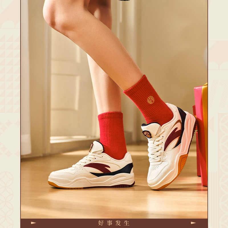 Anta Wave Shoe Slip Resistant Abrasion Resistant Cushioning Low top Skateboard Shoes Women's White Red Black 922518005-6