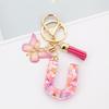 Pink Butterfly Tassel & Resin Sequin Letter Keychain - Backpack Charm for Women