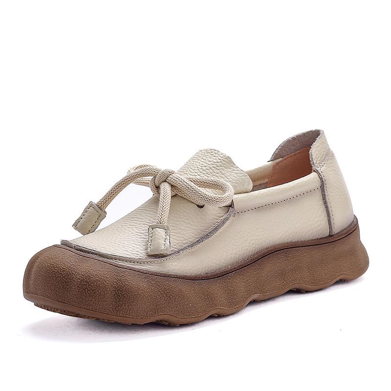 Autumn New Retro Handmade Genuine Leather Casual Soft Round Toe Women Flat for Adult Women Elegant Style