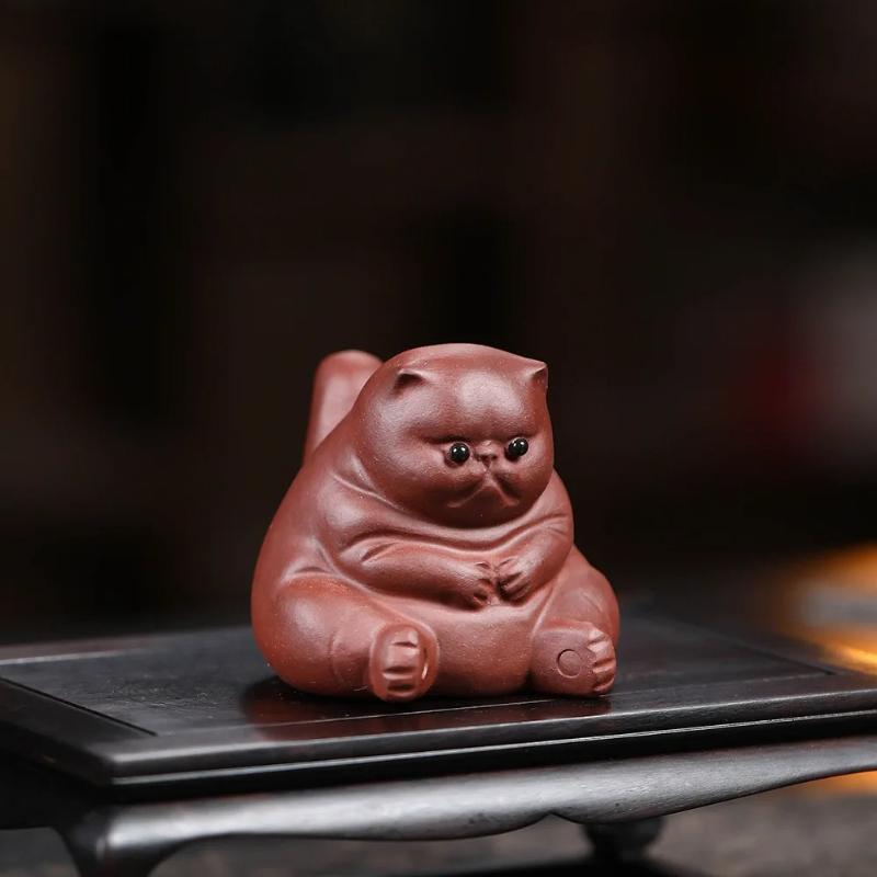 Zisha Teetier Lila Ton Wütende Katze Skulptur Handgefertigte Teetisch Dekoration für Kungfu Teegeschirr Geschenke für Teeliebhaber Heim- und Bürodekoration