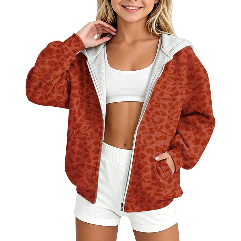 Girls' Leopard Print Hoodie Casual Pullover for Everyday Wear