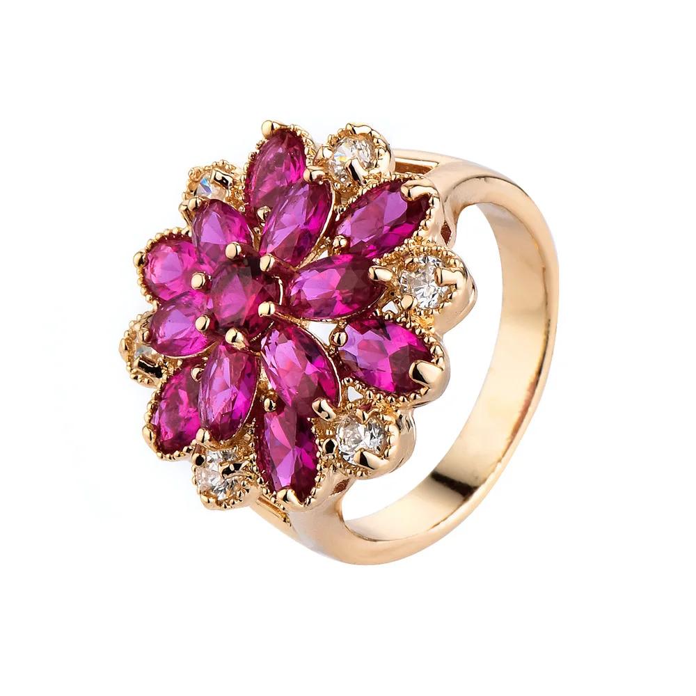 Top Quality Crystal Snowflake CZ Retro Ring Silver Gold Plated Rose Red Austrian Crystals Full Sizes Wholesale 6