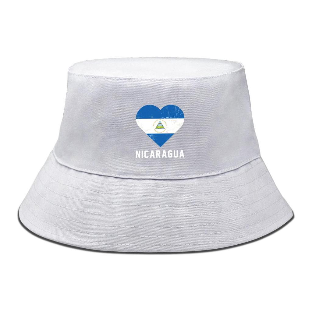 Flag of Nicaragua Print Bucket Hat , Heart Fisherman Cap Unisex Casual Spring Beach Hat