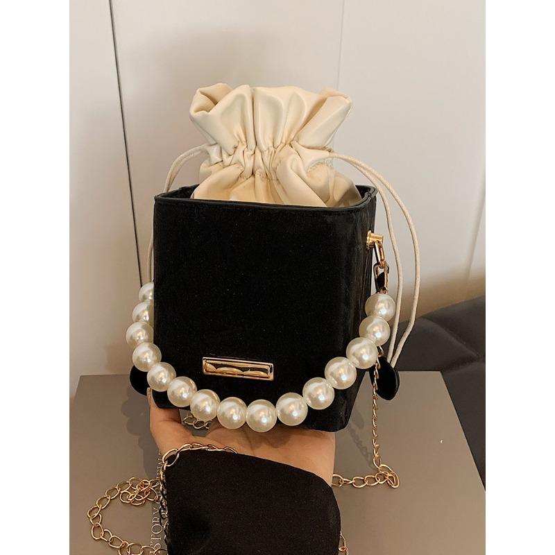High End Small Bag for Women's New Style Pumping Bucket Bag for Women Casual Chain Bag Beaded Shoulder Crossbody Bag
