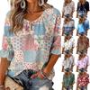 Damen Retro Bluse mit Blumenprint, Rüschen und Dreiviertelärmeln mit Bindekragen