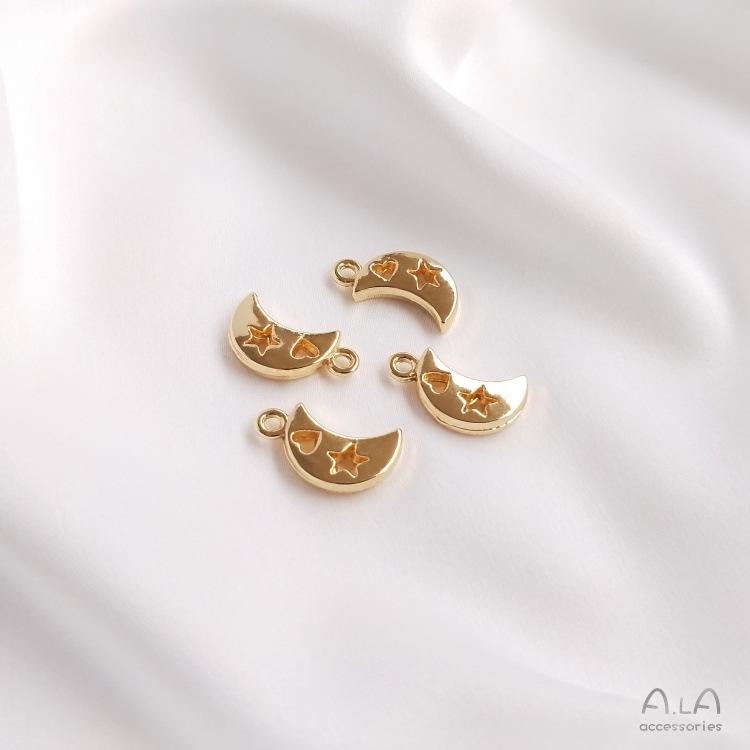 14K Gold Filled Moon and Star Pendant Charms for DIY Jewelry and Accessory Making
