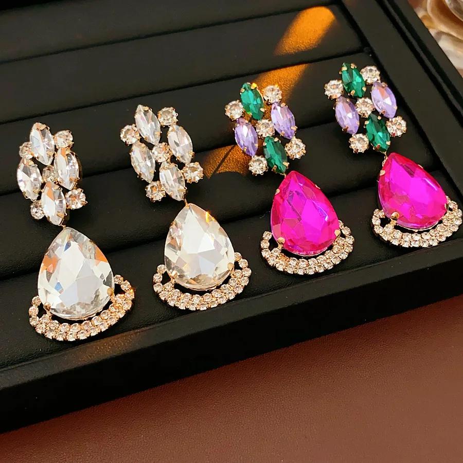 Inlaid Rhinestone Water Droplet Pendant Earring for Women Exaggerated Exquisite Retro Drop Earrings Fashion Versatile Zircon