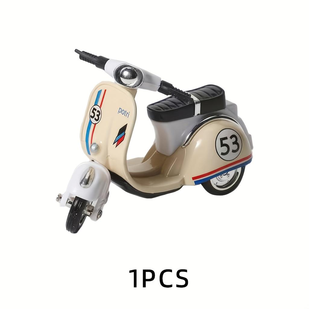 Vintage plastová stolní dekorace ve tvaru skútru - Retro styl, Červené a modré pruhy, Není potřeba baterií, Ideální pro vnitřní/venkovní domov, kancelář