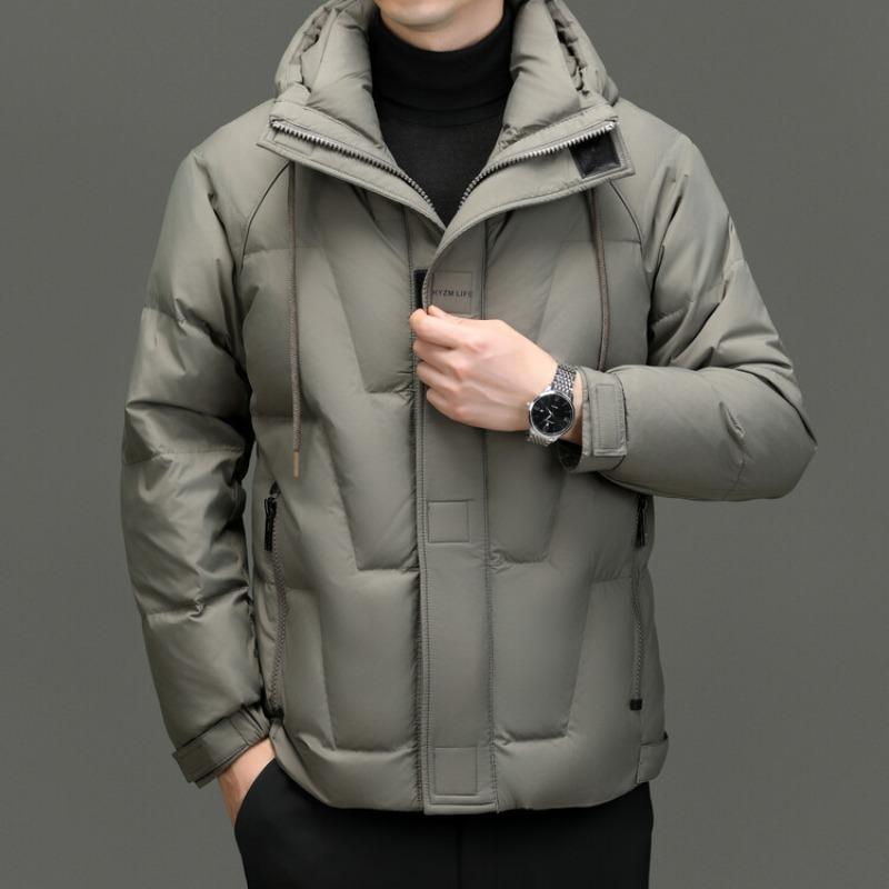 Fashion trend hooded down jacket men's stand-up collar thickened young and middle-aged casual white duck down men's jacket cotton jacket