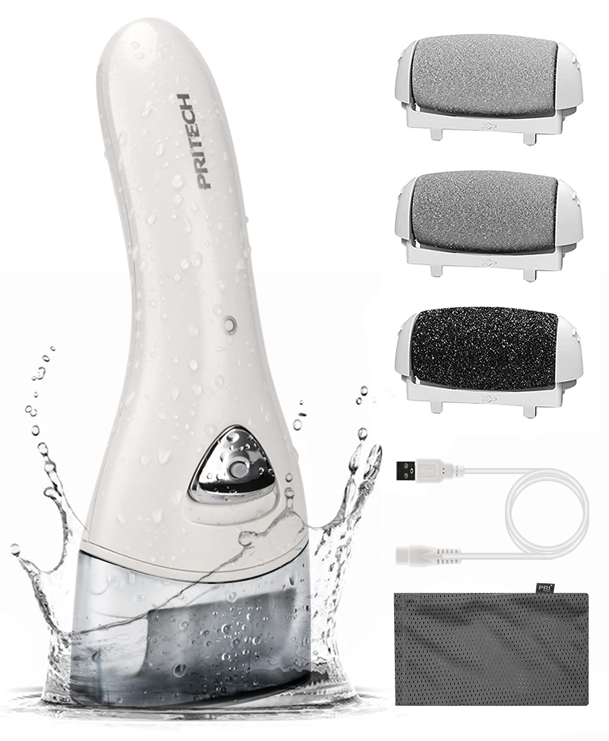 

PRITECH Electric Callus Remover USB Rechargeable with LED Powerful Callus Hard Skin Callus Heel Callus Removal [2-Speed, 3-Roller] Light, File,