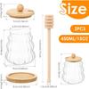 2pcs 15oz Glass Honey Jar with Dipper, Honey Pot with Dipper and Lid Jam Container Set,Wood Base and Lid Syrup Dispenser for Chocolate Syrup