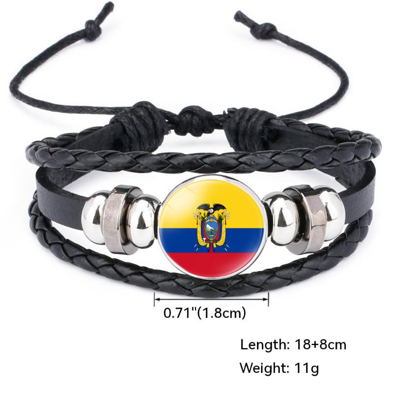 Unique South American Flag Time Gem Black Leather Multilayer Braided Bracelet