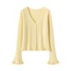 Women's V-neck Ruffle Bell Sleeve Cashmere Cardigan - Soft Knitted Loose Fit Sweater