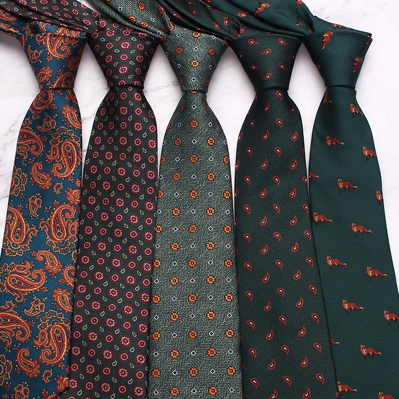 Green Series Business Tie Men'S Retro Striped Cashew Flower Polyester Silk Hand Tie