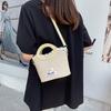 Sweet Bow Portable Bucket Bag New Fashion Literary Lace Edge Contrasting Color Versatile Shoulder Messenger Bag