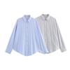 Spring 2025 Women's European & American Style Striped Long Sleeve Casual Shirt with Turn-Down Collar
