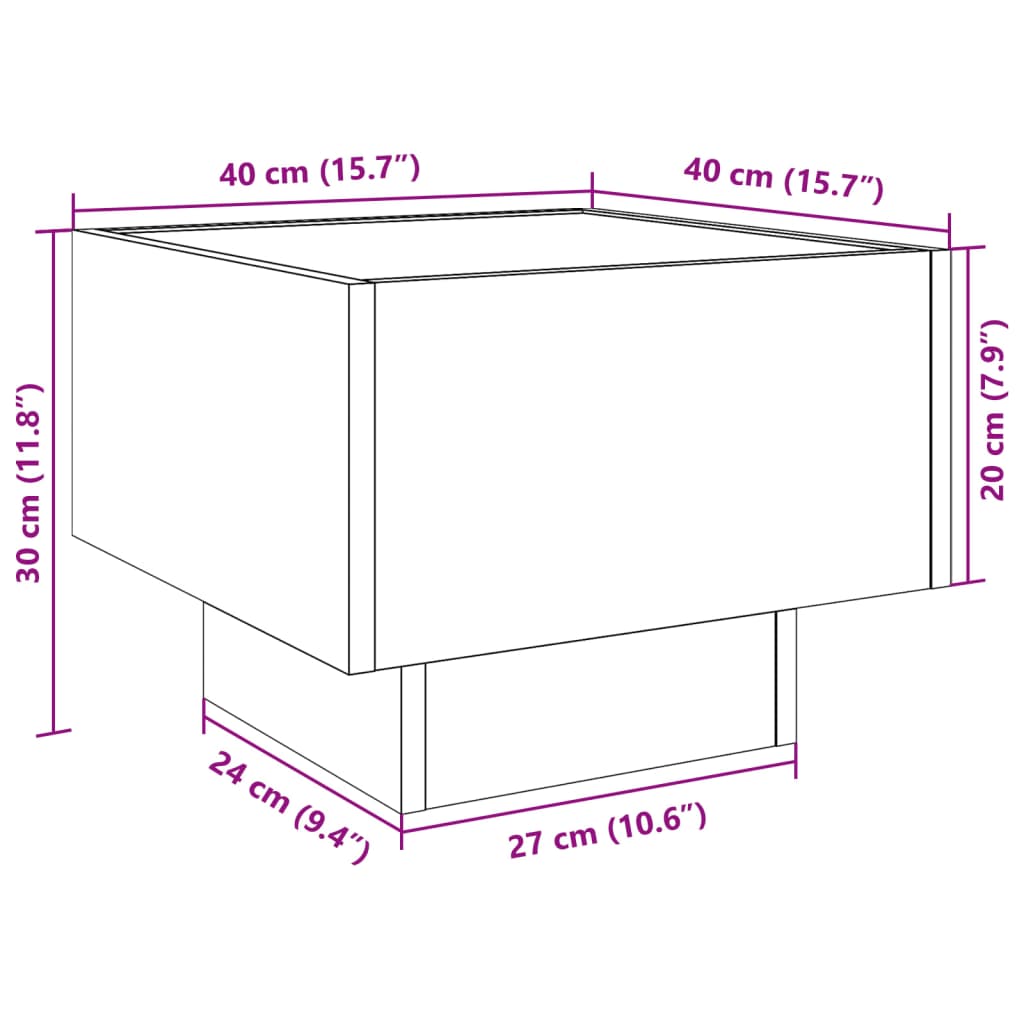 Nightstand with Infinity LED Grey Sonoma 40x40x30 cm