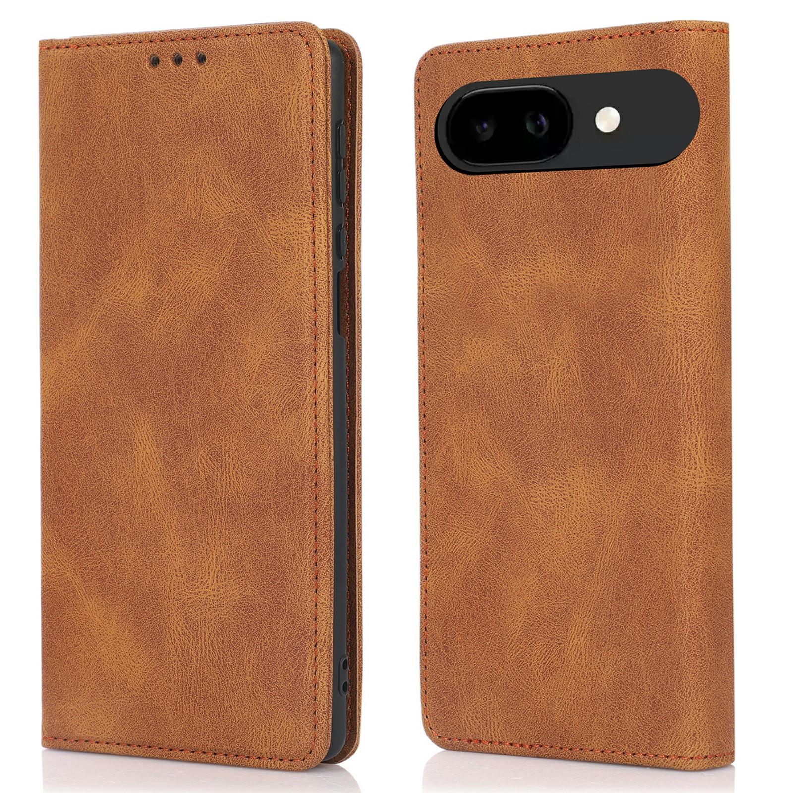 

For Google Pixel 9a Case Wallet Magnetic Closing Leather Flip Phone Cover Brown