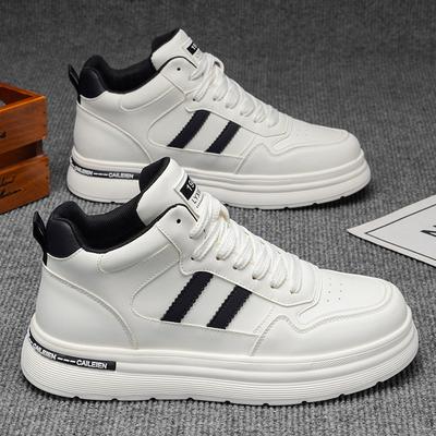 Herfst Dikke Zool Ademend Hoge Top Heren Casual Schoenen Wit Hoogte Verhogend Comfortabele Laarzen Slijtvast Board Schoenen