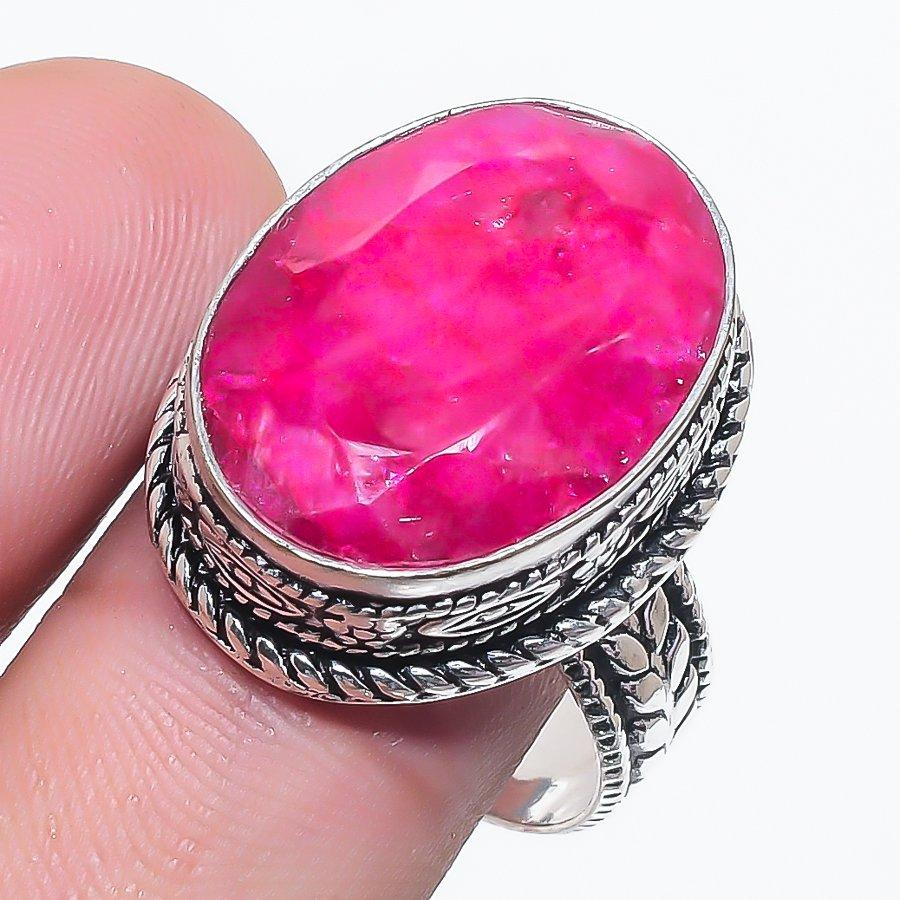 

Natural Ruby(Simulated) Gemstone 925 Sterling Silver Jewelry Ring Size 10 y3O94