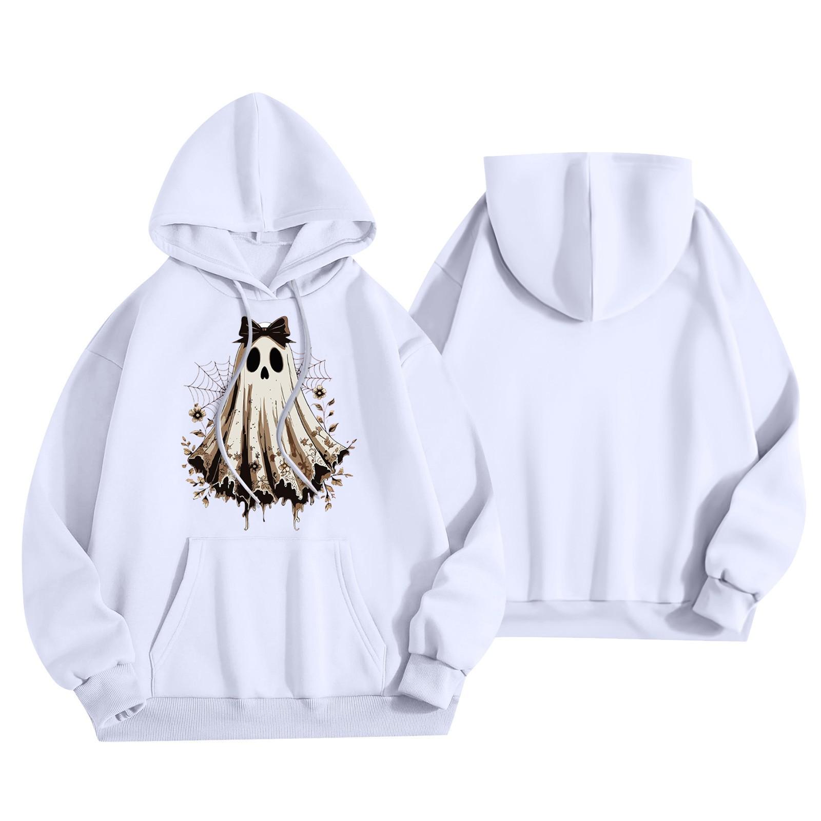 

Женский модный легкий пуловер с длинным рукавом и карманами, худи с принтом S белый