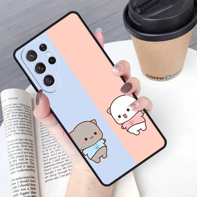 Mochi Peach Cat phone case Cover For Samsung Galaxy S24 S25 Ultra S21 S22 Ultra S10E Note 10 Plus Note 20 FE S23