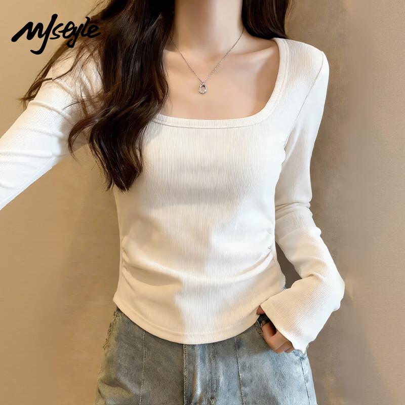 MJ STYLE Women s Square Neck Slim Fit T-shirt L