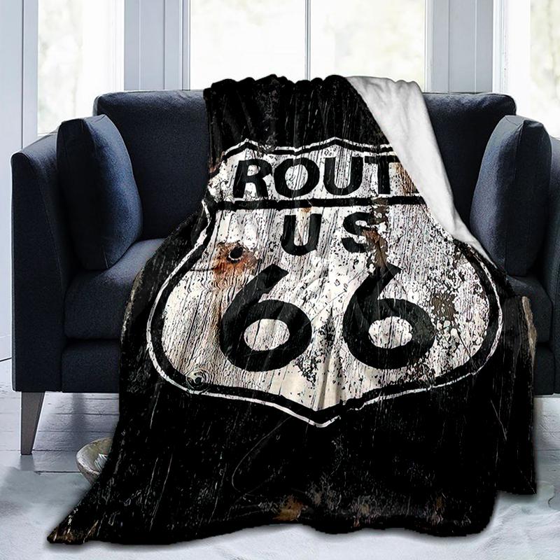 1Pz Coperta con motivo Highway 66, leggera per tutte le stagioni, per casa, ufficio, pisolino all'aperto, coperta multifunzionale