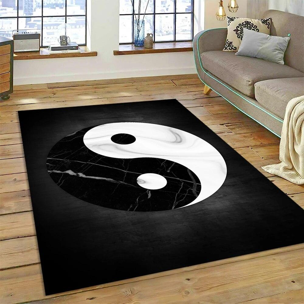 Yin og Yang 3D Naturaliser Kinesisk Tai Chi Teppe for Hjem Stue Soverom Sofa Dørmatte Dekor, Lekeområde for Barn Sklisikker Matte