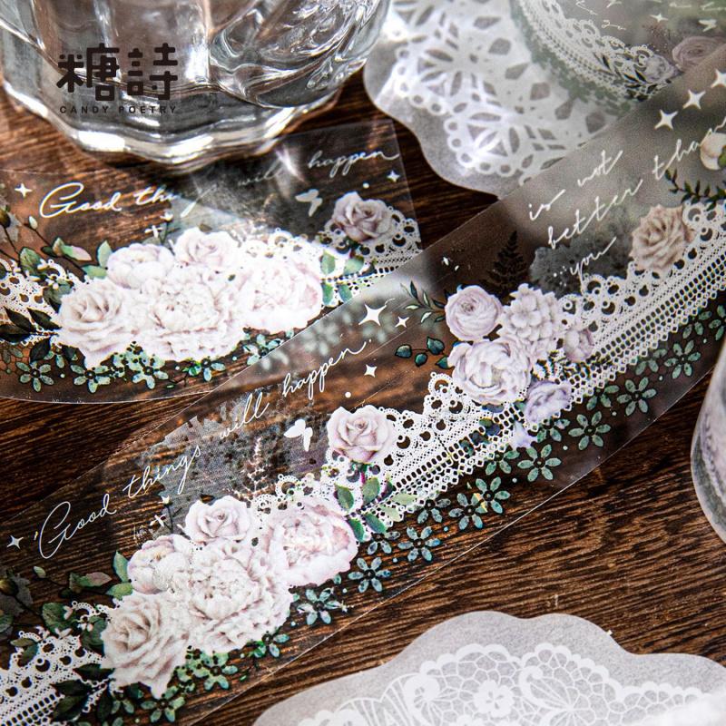 1 Roll 4x200cm Lace Floral Tape Stickers Retro Hollow Lace Journal DIY Collage Decor Supplies