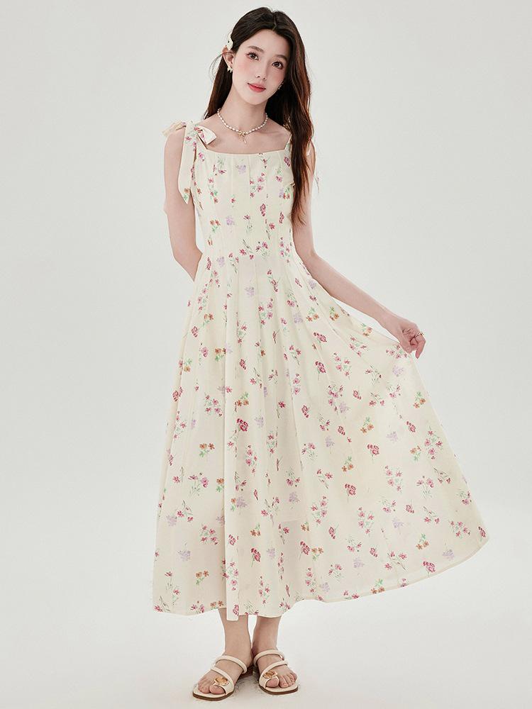 Women's Summer Pink Mori Style Sleeveless Long Camisole Dress - Fairy Beach Vacation