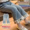 Girls' Lace Flared Pants 2025 Spring and Autumn New Stylish Children's Elastic Loose Versatile Baby Girl Bow Pants