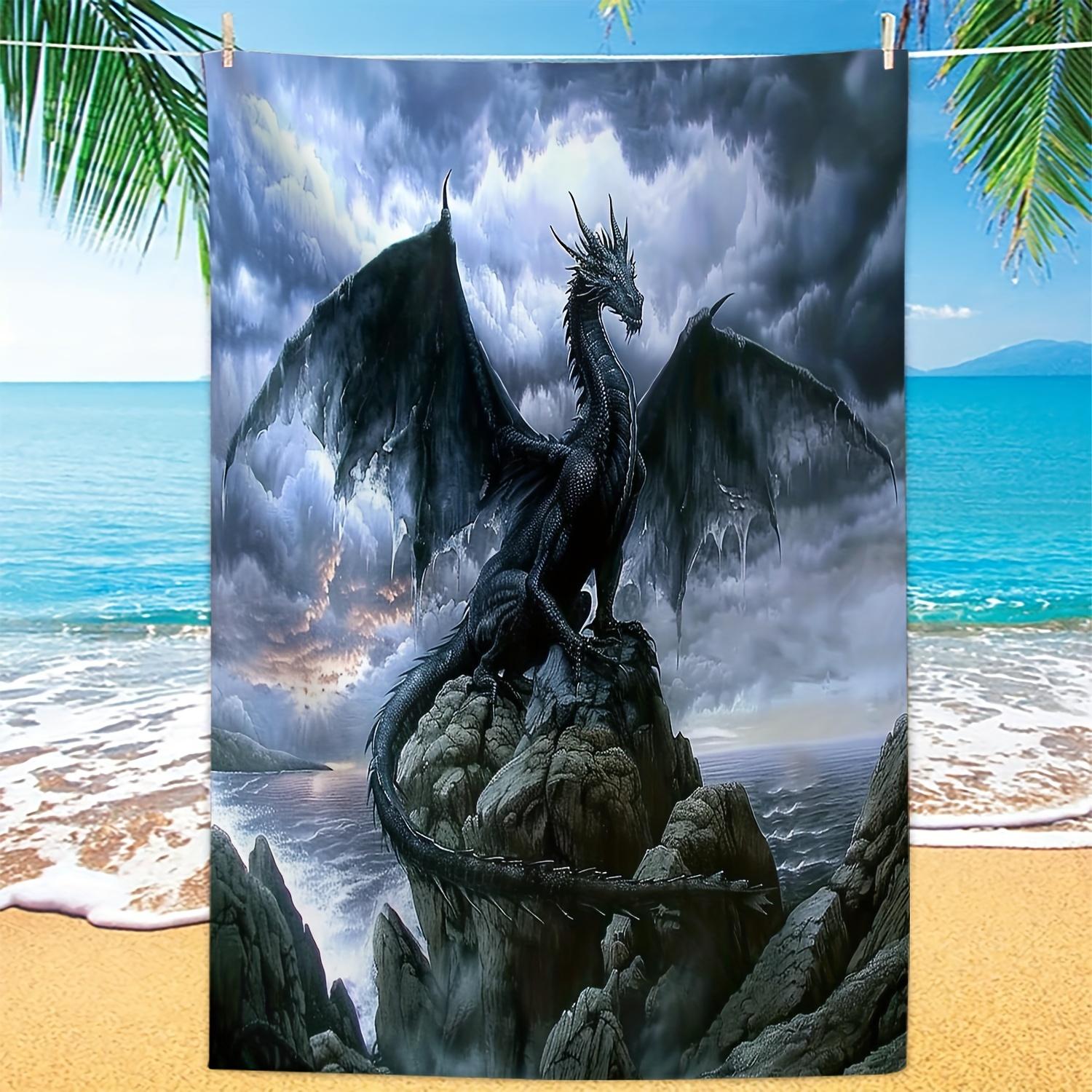 

Vintage Dragon Pattern Beach Towel, Mythical Oriental Art Quick-Dry Sand-Free Microfiber Bath Towels for Swim, Gym and Travel W40*H60(CM)