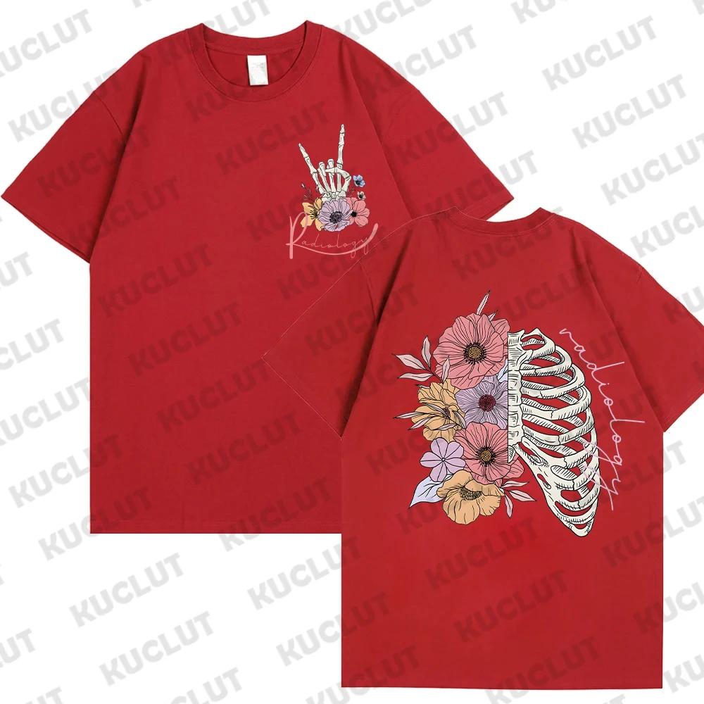 

Футболка Rad Tech Floral Skeleton для женщин Футболки Radiology Skeleton Футболки ужасов на Хэллоуин Уличная одежда с коротким рукавом для женщин 4XL