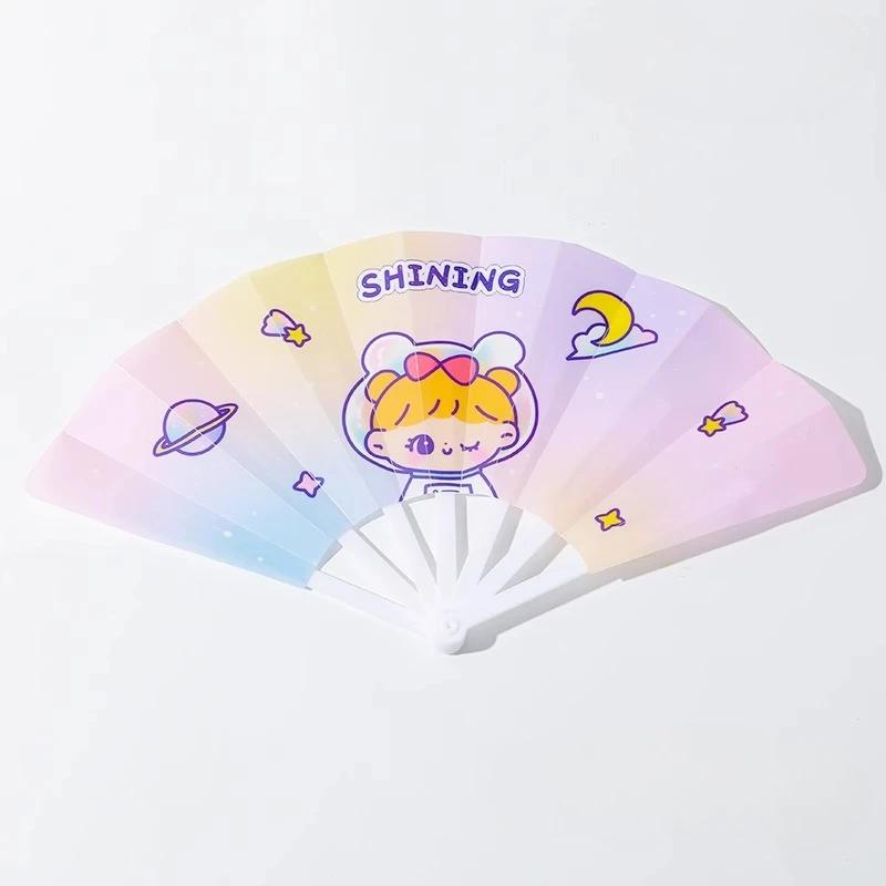Cartoon Hand Crank Cool Fan Creative Summer Small Fresh Cute Portable Folding Fan PP Plastic Folding Fan for Student Children
