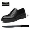 Men's Casual Leather Shoes with 10CM Height Boost, Thick Soles, and Textured Finish.