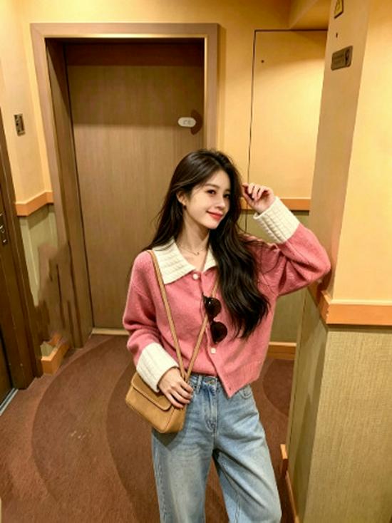 Korean Pitaya Color Block Knit Cardigan Jacket - Slimming & Stylish Women's Autumn Top