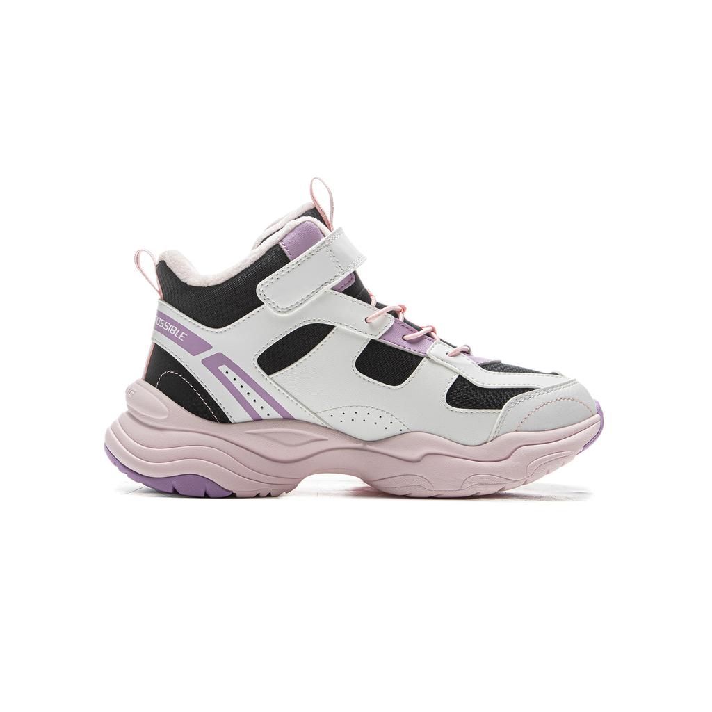 Li Ning Kids Sports Lifestyle Fashion Non-Slip Shock Absorption Rebound Warm Mid-Top Casual Shoes Kids Casual Shoes Black Standard-White YKCU224-4