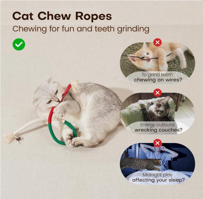 Cat Toys Chew Ropes Pet Toys Refillable Natural Catnip, Safe Teeth Cleaning Toy for Indoor Kittens, Interactive Cat Nip Kitty Toys