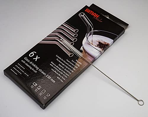 Czech-made SIMAX Heat-resistant Glass Dishwasher-safe Straws, Set of 6, with Cleaning Brush (23)